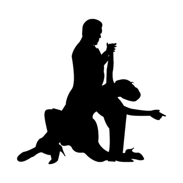 Silhouette di una coppia danzante uomo e donna che ballano il tango illustrazione vettoriale isolata su sfondo bianco