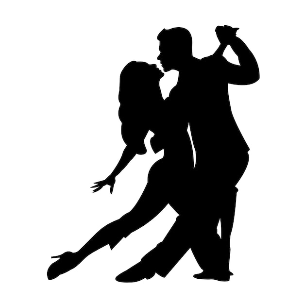 Silhouette di una coppia danzante uomo e donna che ballano il tango illustrazione vettoriale isolata su sfondo bianco