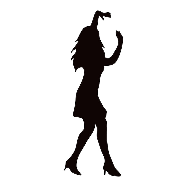 Vector silhouette of a dancing girl a woman in a dress and shoes performs a dance vector illustration silhouette of a female isolated on a white background