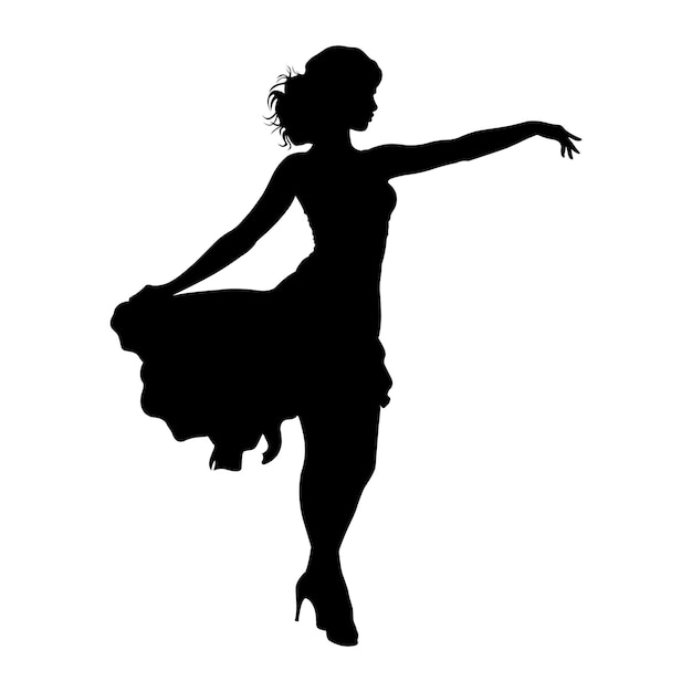 Vector silhouette dancing women on white background