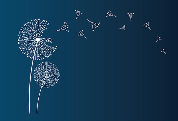 Vector silhouette of a dandelion with flying seeds