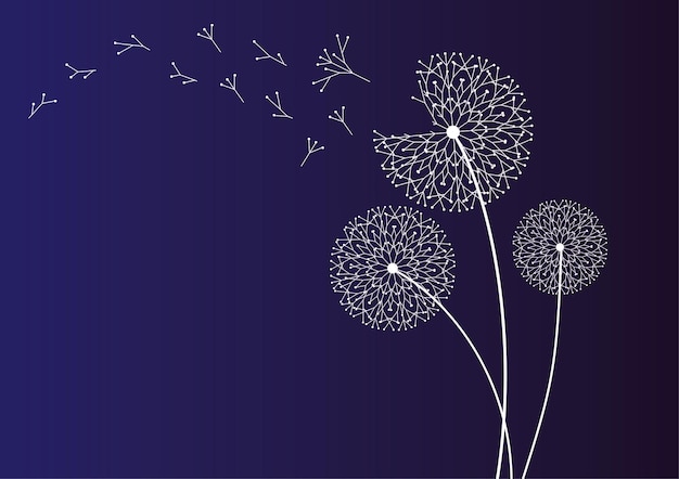 Vector silhouette of a dandelion with flying seeds