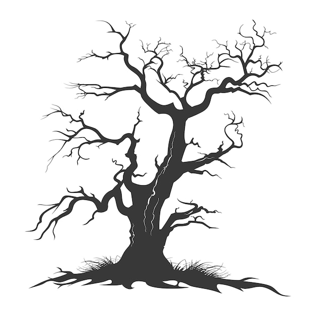 Vector silhouette dead tree full black color only