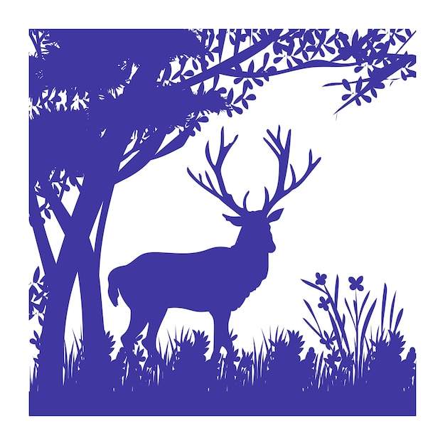 Vector silhouette of deer doe fawn standing in forest hand drawn vector illustration silhouette animal