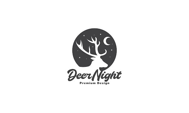 Silhouette deer head with night moon logo vector symbol icon illustration design