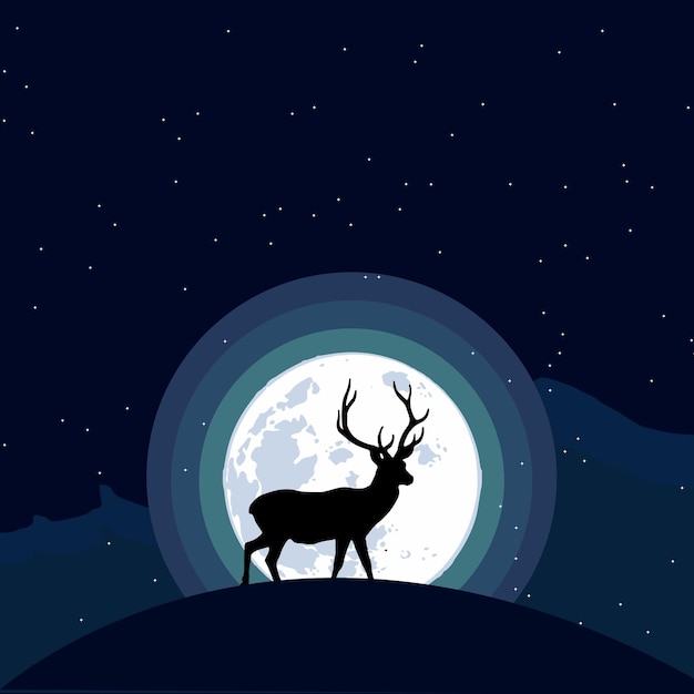 Vector silhouette deer walking in the night reindeer illustration fantasy wallpaper flare