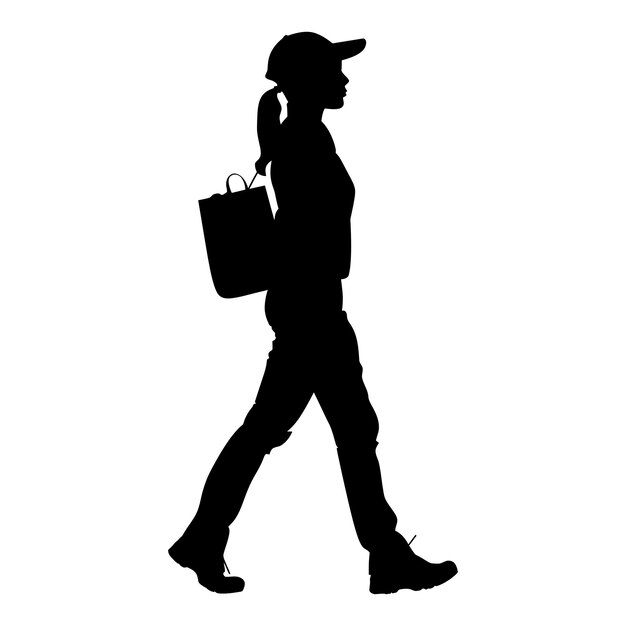 Vector silhouette delivery woman black color only full body