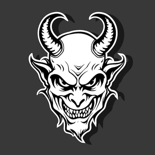 Vector silhouette demon face icon vector illustration design tattoo and tshirt design black and white
