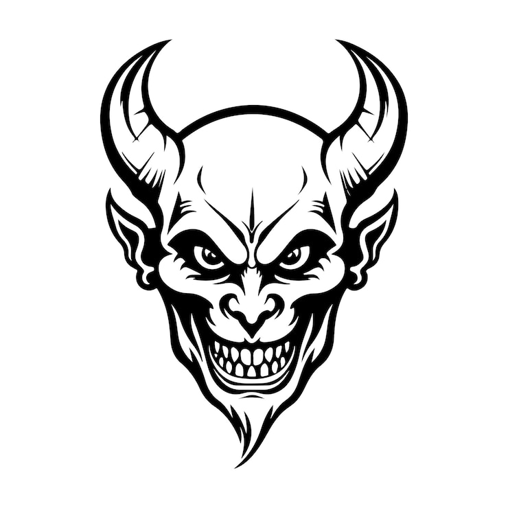 Vector silhouette demon face icon vector illustration design tattoo and tshirt design black and white