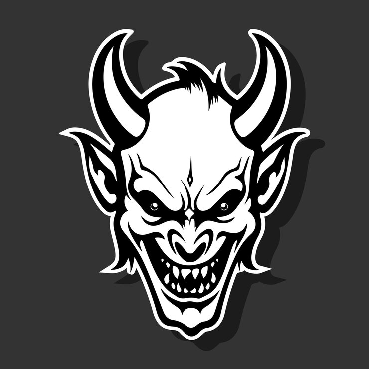 Vector silhouette demon face icon vector illustration design tattoo and tshirt design black and white