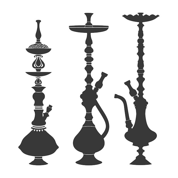 Vettore silhouette desarj hookahs turchi shisha tradizionale solo colore nero