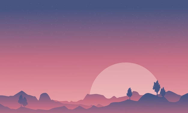 Silhouette of desert and mountain background