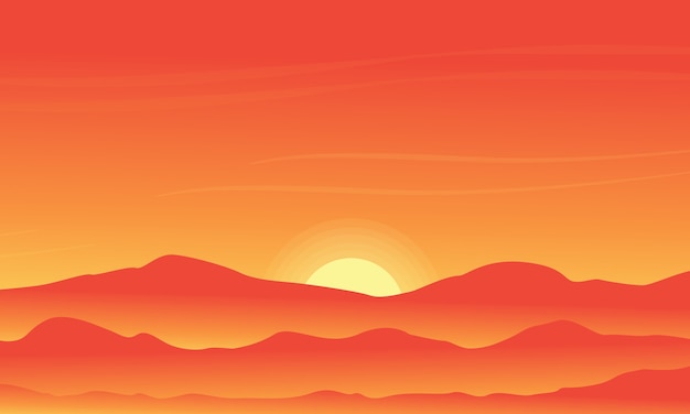 Vector silhouette of desert on orange backgrounds