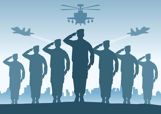 Vector silhouette design of soldier standing and do salute