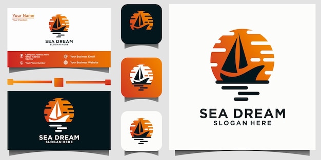 Silhouette of dhow logo design traditional sailboat from asia africa template