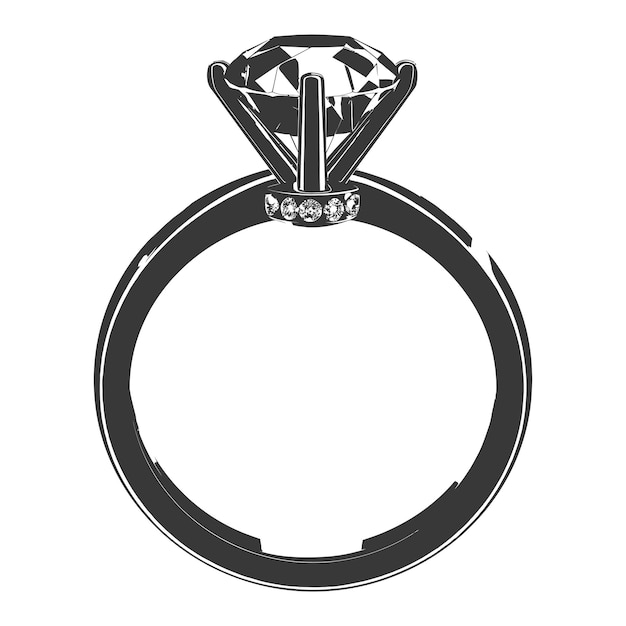 Vettore silhouette anello di diamante colore nero solo pieno