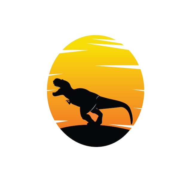 Silhouette of dinosaur in black with sunset