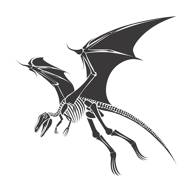 Silhouette Dinosaur Pterodactyl skeleton black color only