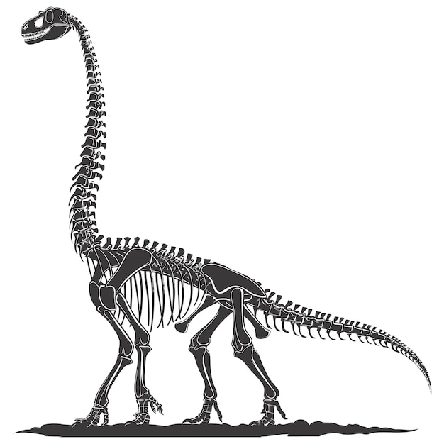 Силуэт скелета динозавра только черный цвет