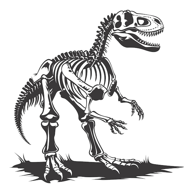 Vector silhouette dinosaur skeleton black color only