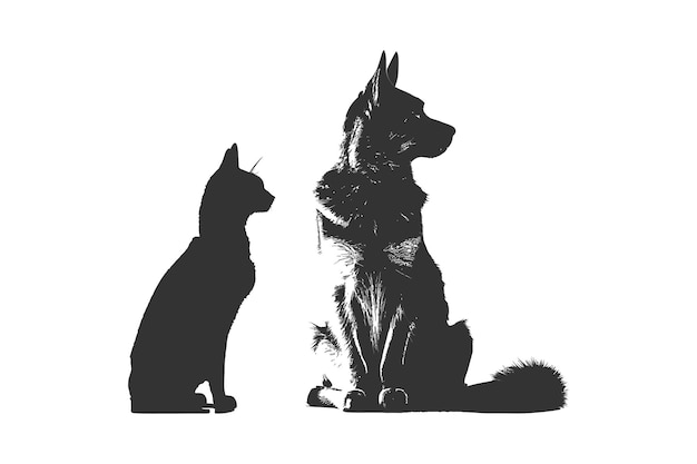 Vector silhouette of a dog and cat vector illustration desing