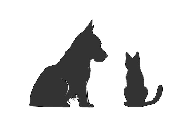 Silhouette di un cane e un gatto disegno di illustrazione vettoriale