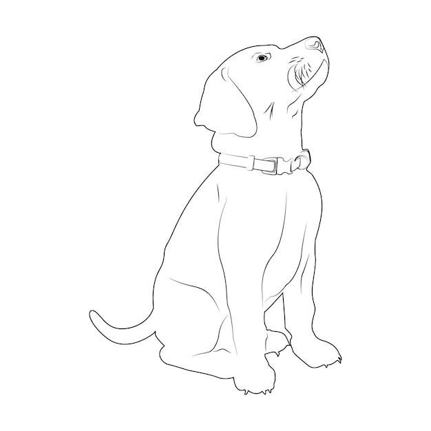 Vector silhouette dog drawn in pencil dog in a collar on a white background posters patches puppy pet