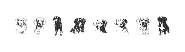 Silhouette di un cane disegnato a mano set di illustrazioni vettoriali