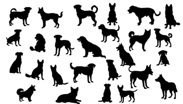 silhouette dog set black and white vector illustration pet collection cut out