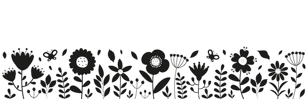 Silhouette Drawing Of Flowers And Plants