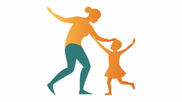 부모와 아이가 함께 춤을 추는 실루 그림은 공유의 아이디어를 상징합니다.