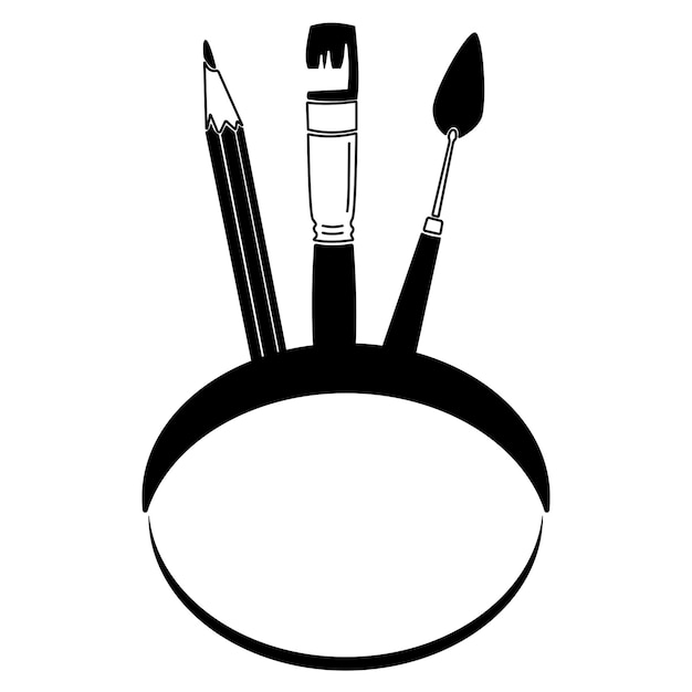 Vector silhouette of drawing supplies for logo or design brush pencil and palette knife