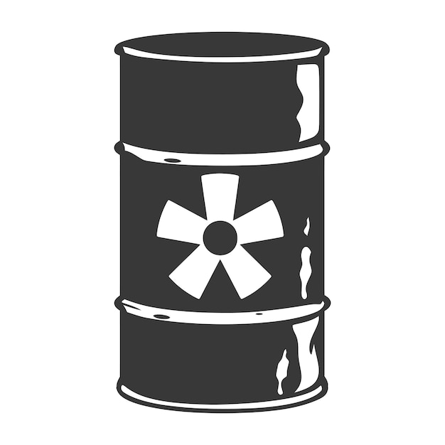 Silhouette of drum or barrel with radioactive symbol black color only