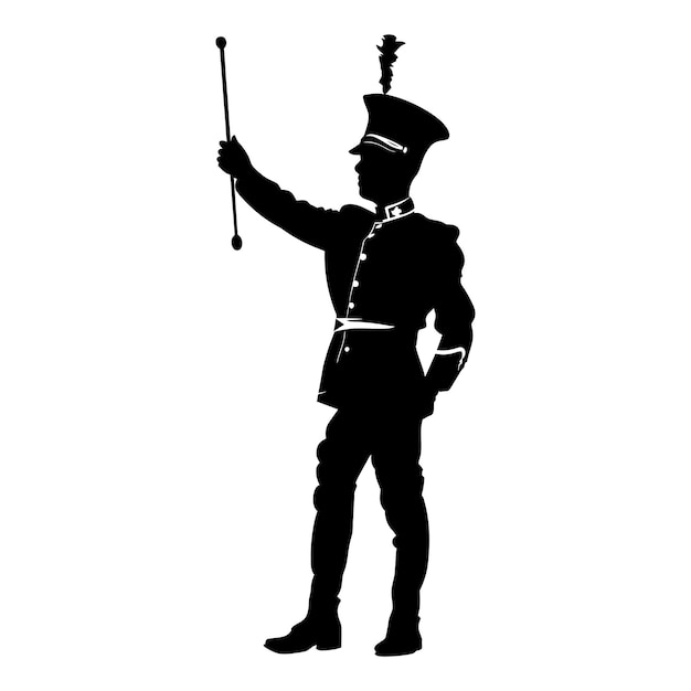 Silhouette drum major with mace in perform marching band leader