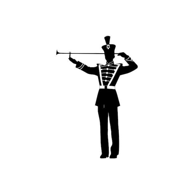 Silhouette drum major with mace in perform marching band leader