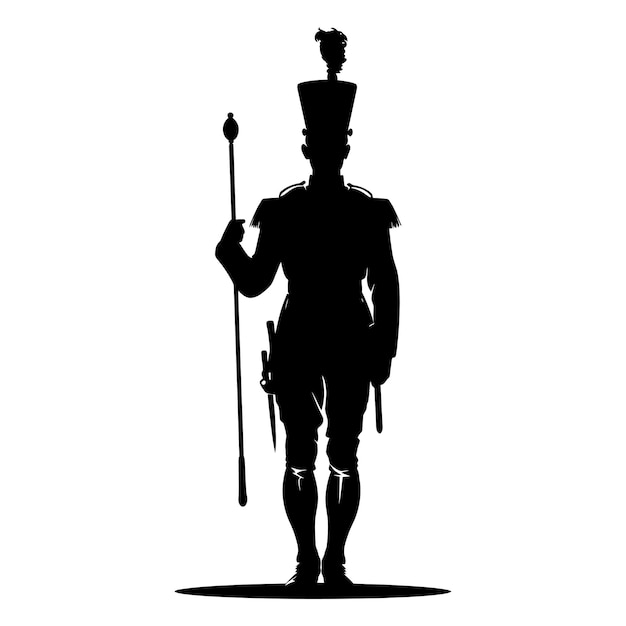 Silhouette drum major with mace in perform marching band leader