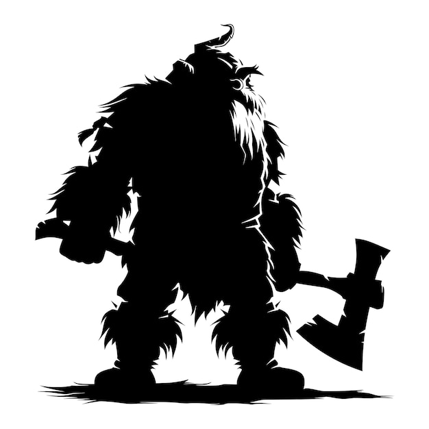 Silhouette dwarf mythical race from game with ax black color only