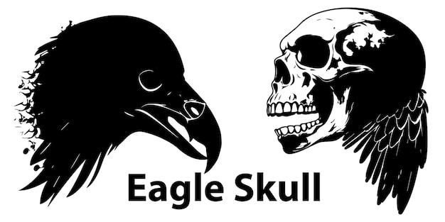 Silhouette Eagle Head and Eagle Skull vector illustration