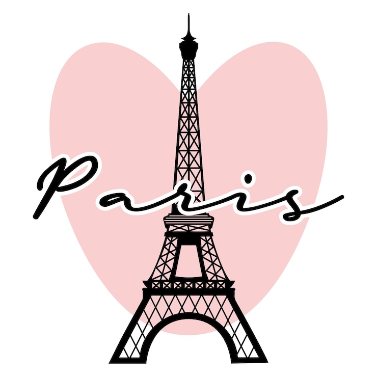 Vector silhouette of the eiffel tower and the inscription paris on the background of the heart retro poster