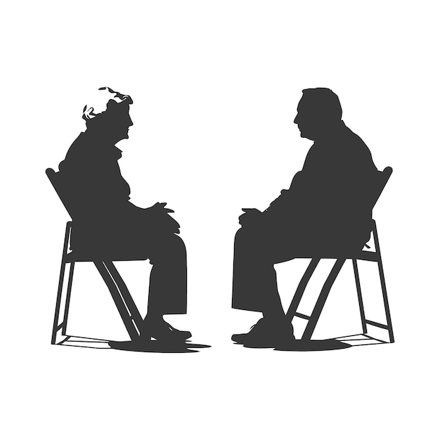 Vector silhouette elderly man and elderly women were sitting while talking black color only