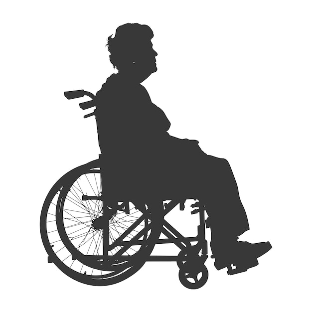 Vector silhouette elderly woman in a wheelchair black color only