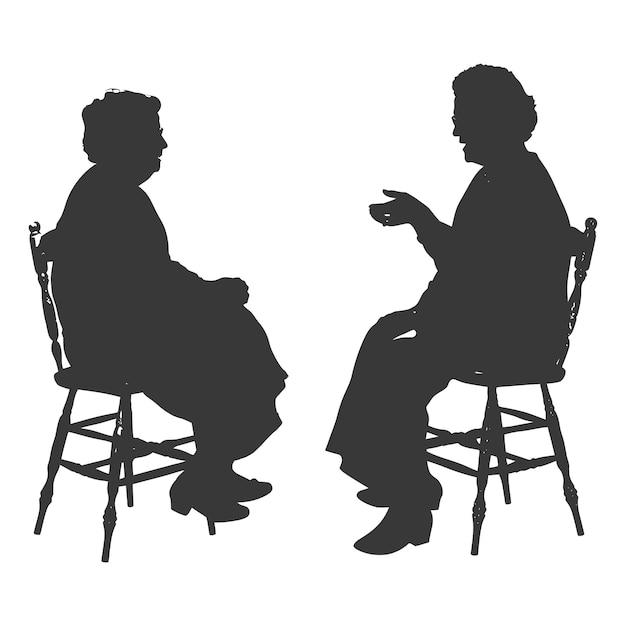 벡터 실루 노인 여성과 노인 여성은 앉아서 흑색만 얘기하고 있었다