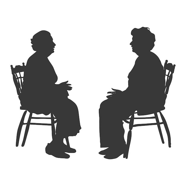 Vector silhouette elderly women and elderly women were sitting while talking black color only