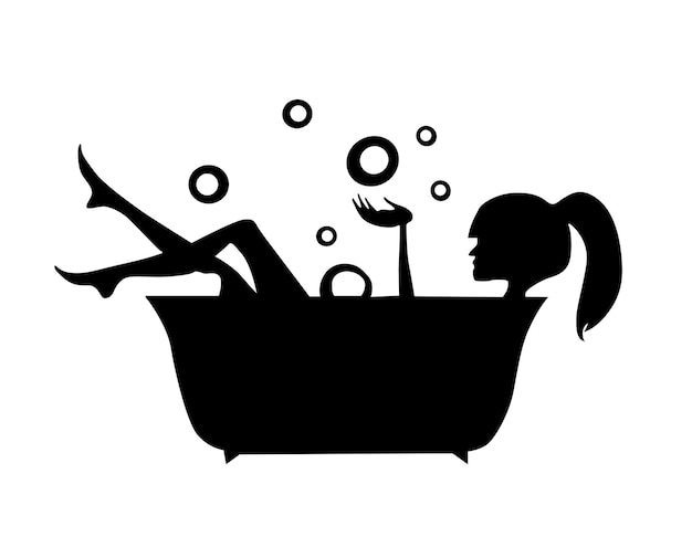 Silhouette elegant woman in the bath with foam