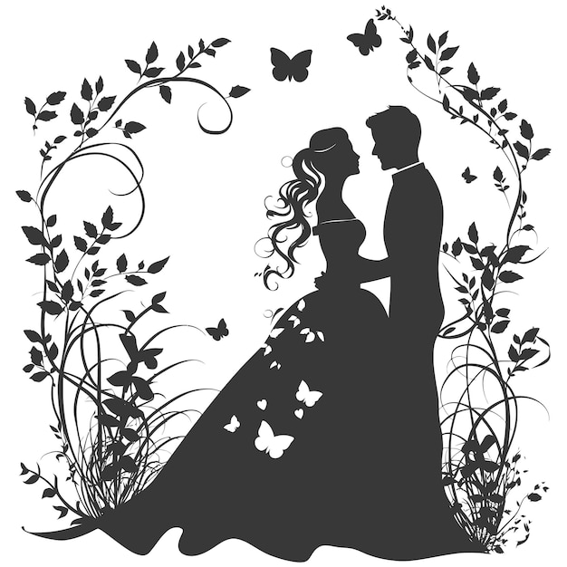 Gli elementi di silhouette della sposa e dello sposo per gli inviti al matrimonio sono solo neri