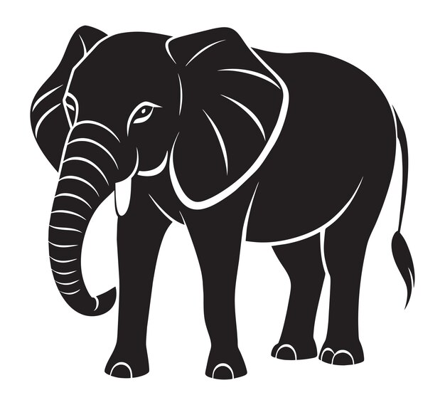 Vettore una silhouette di un elefante in bianco e nero con il logo vector clip art