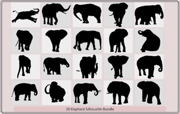 Silhouette di elefante con baby elephantelephant collection vector silhouettesilhouette elephan