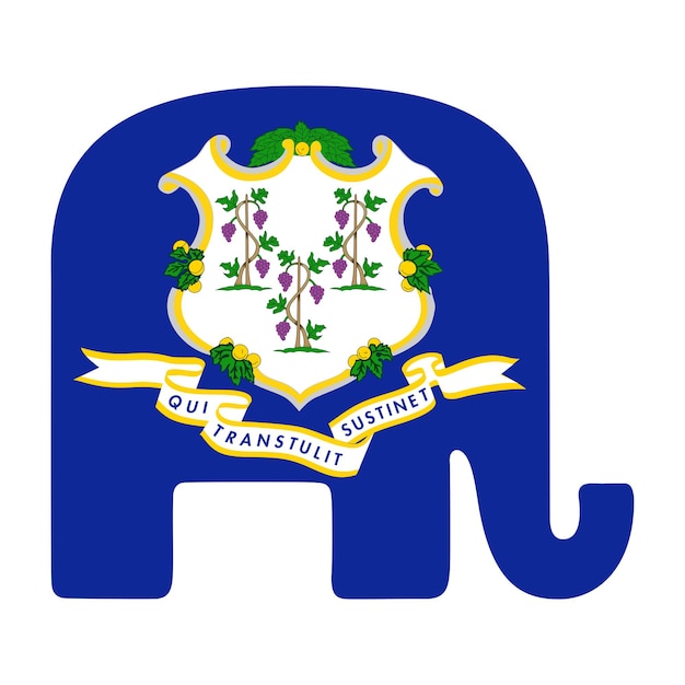 Silhouette of an elephant with the flag of the state of Connecticut Vector illustration