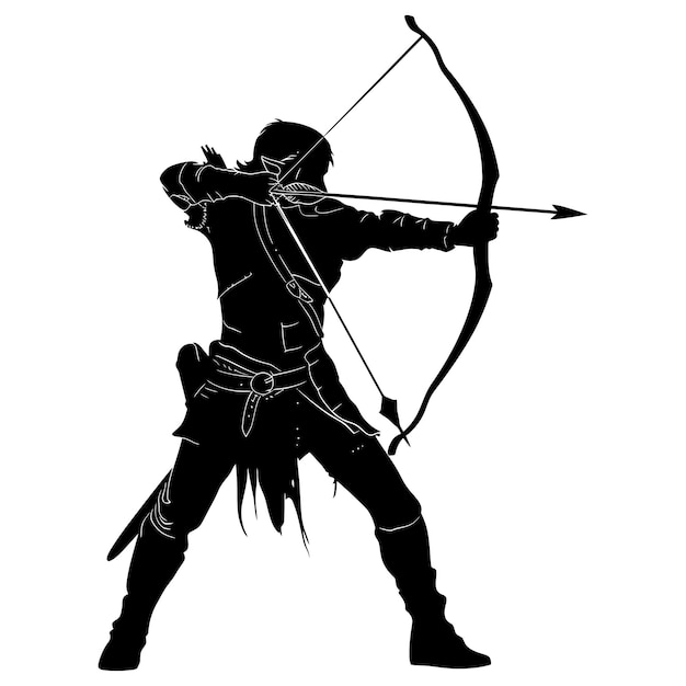 Silhouette elf or elves mythical race from game archer holding a bow black color only