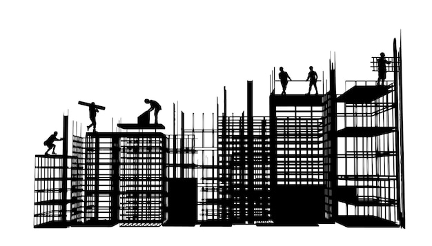 Silhouette of engineer and construction team working at siteVector illustration